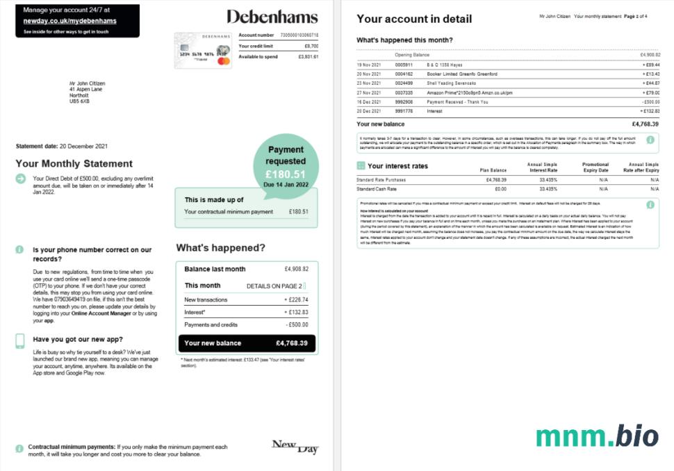 United Kingdom Citibank wzór wyciągu bankowego in .doc i .format pdf